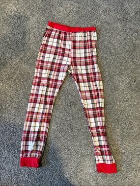 Red Plaid Kids Pajama Bottoms with Red Trim